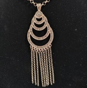 Gold Tone "Social Tower" Pendant Necklace with Chain Fringe